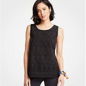 Ann Taylor Eyelet Shell Black Top XXS